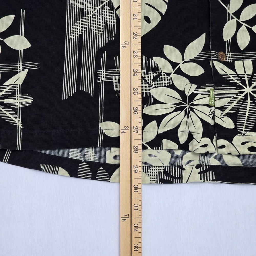 Tommy Bahama Mens Large Silk Tropical Floral Leaf Button Down Shirt Black Cream - Picture 9 of 12